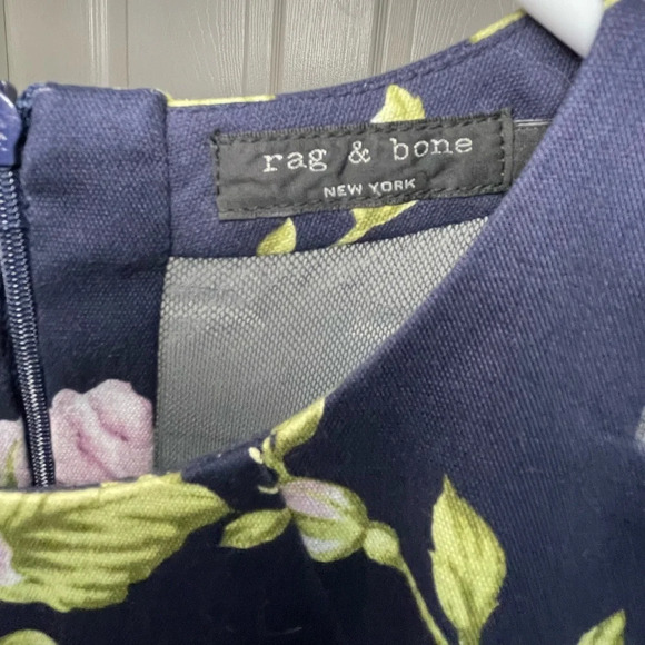 Rag and Bone Navy Mesh Back Dress Fit And Flare Lavender Floral Print Size 0 - Picture 4 of 7